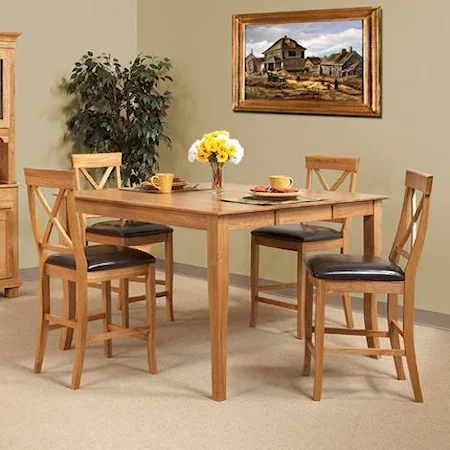 (5) Piece Gathering Table w/ Leaf & 24" Leather X-Back Barstool Set